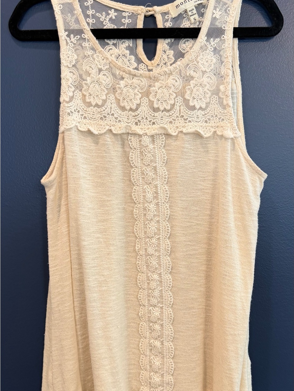 Juniors S Monteau Beautiful Cream Tank Top with Lace Detail